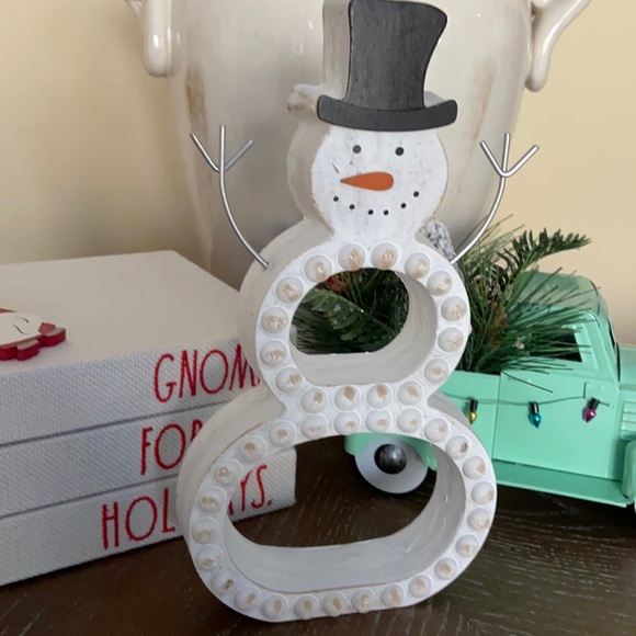 Modern Farmhouse Whitewashed Wood & Metal Winter Holiday Snowman - Picture 7 of 9